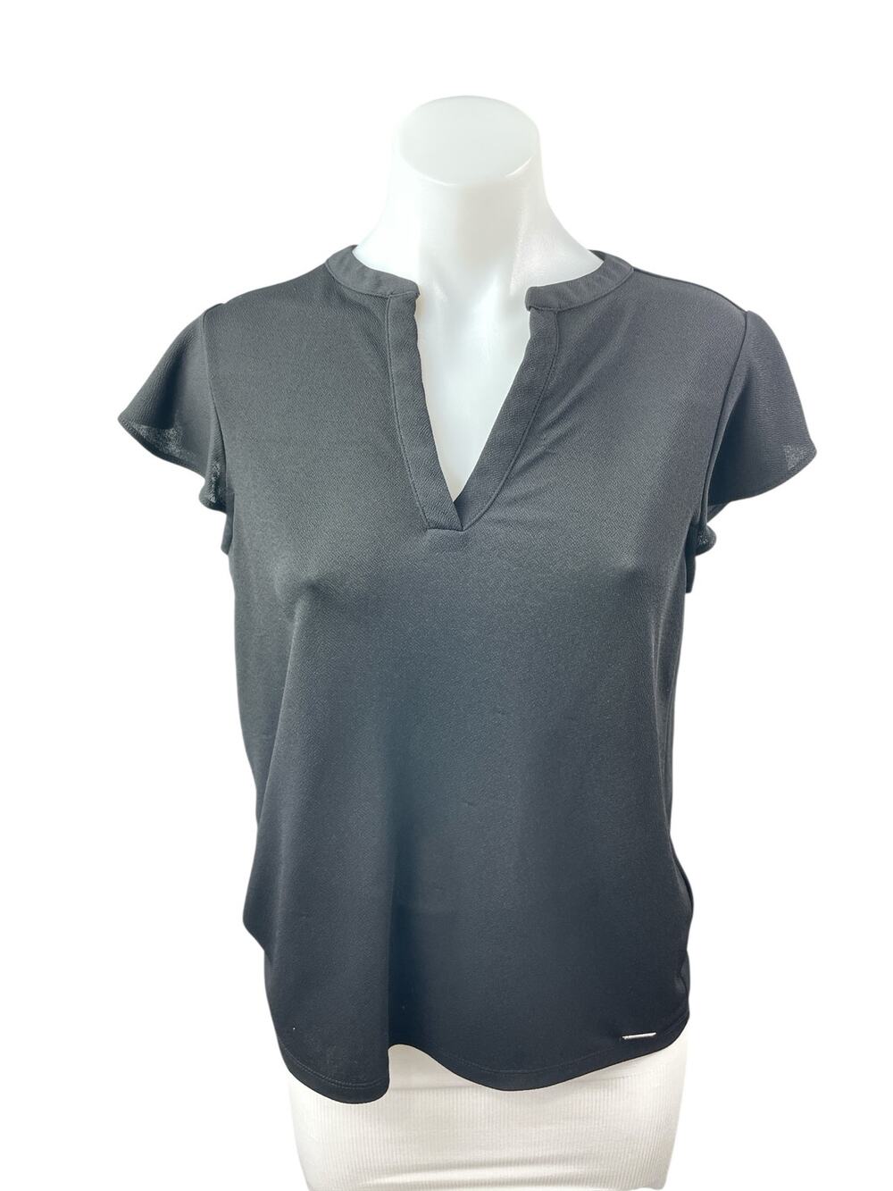 Calvin Klein Women's Gray Short Flutter Sleeve V Neck Shirt Blouse Top Size S